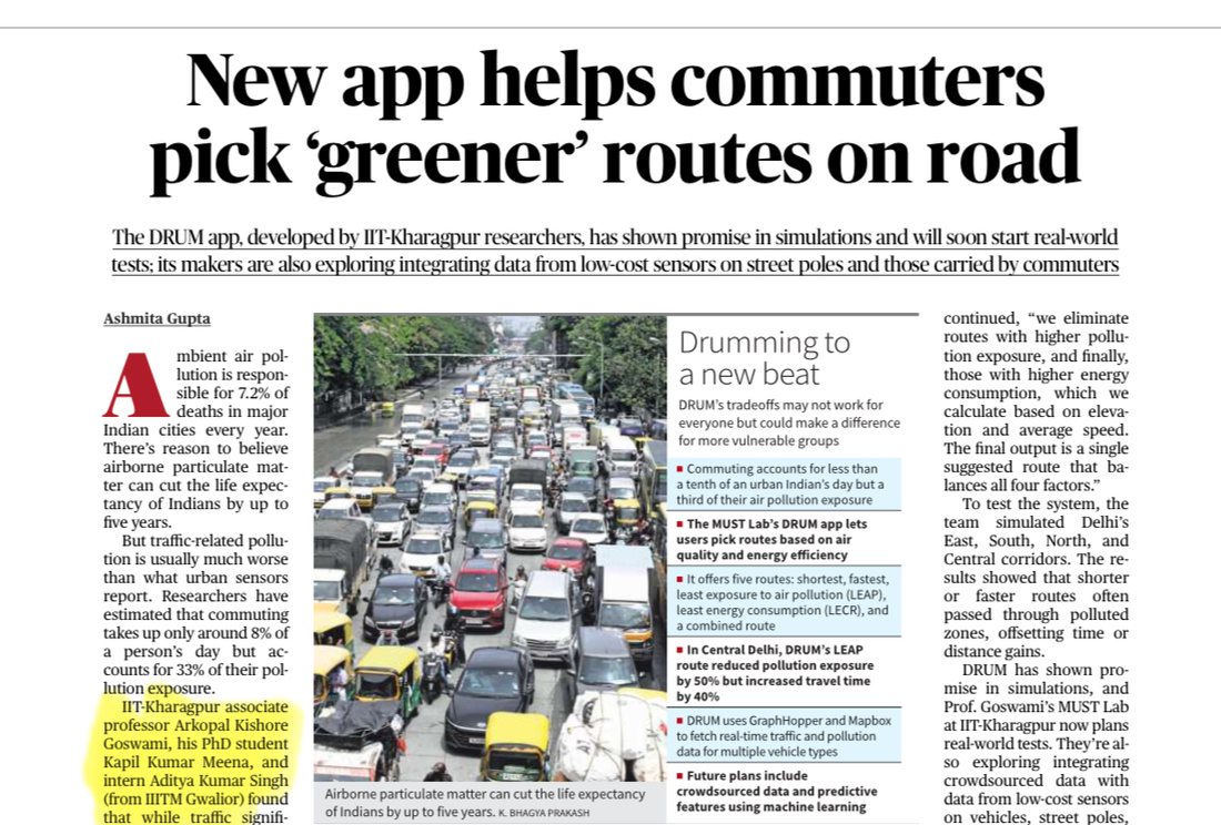 The Hindu, 8 June 2025: New app helps commuters pick greener routes on road